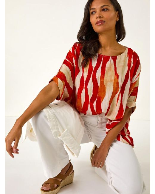 Roman Red Abstract Buttoned Top