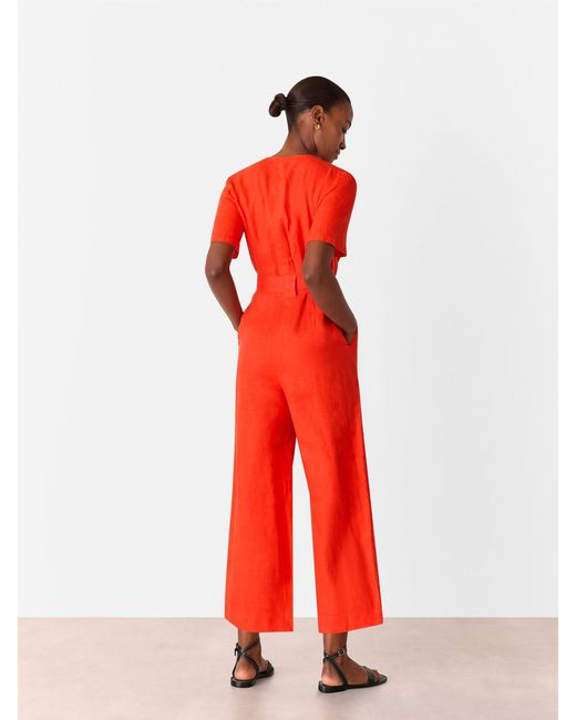 Whistles Red Fiona 100% Linen Button Jumpsuit34
