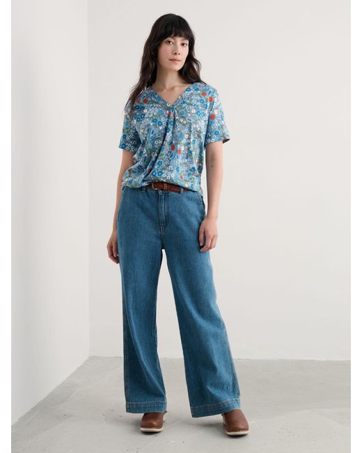 Seasalt Cornwall Blue Barnoon Jersey Printed Short Sleeve Top