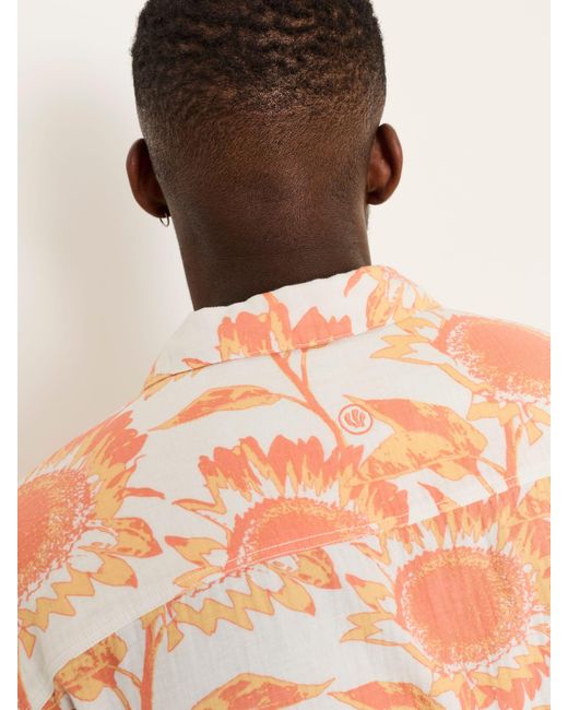 FatFace Natural Fatface Short Sleeve Relaxed Fit Sunflower Print Shirt for men