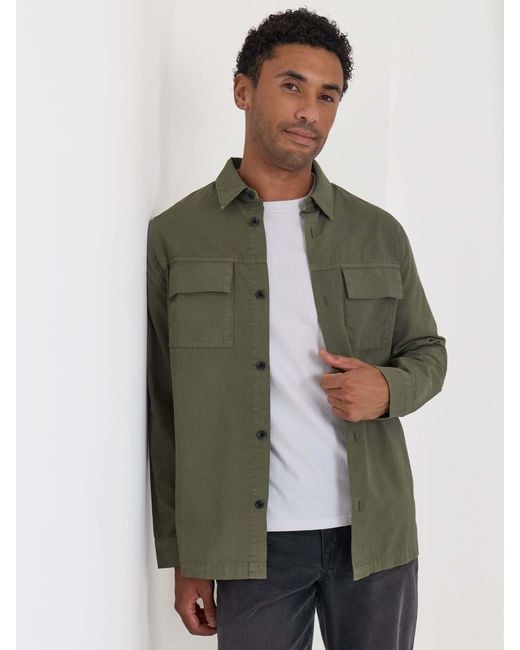 Threadbare Green Cotton Patch Pocket Shacket for men