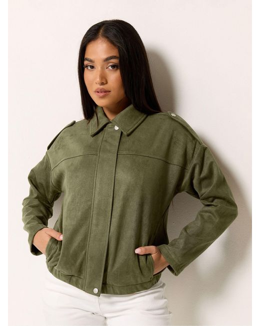 M Com Green Petite Suede Bomber Jacket