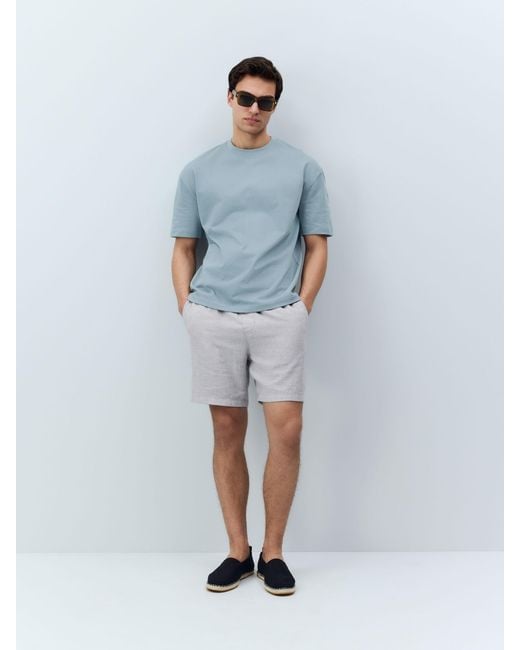 Next Gray Linen Blend Elasticated Waist Shorts for men