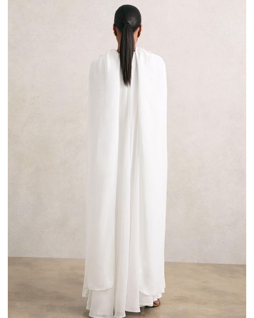 Reiss White Greta Crepe Cape Maxi Dress