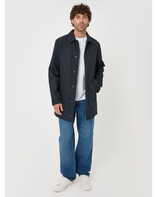 Threadbare Blue Showerproof Collared Longline Mac Jacket for men