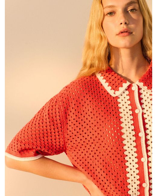 Next Relaxed Short Sleeve Collared Crochet Shirt