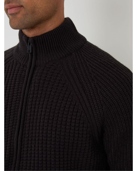 Threadbare Black Zip Up Cardigan With Microfleece Lining for men