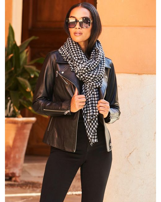 Sosandar Blue Leather Biker Jacket
