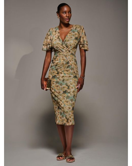 Jolie Moi Green Angel Sleeve Mesh Bodycon Dress