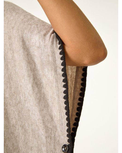 Roman Natural Blanket Stitch Knit Poncho