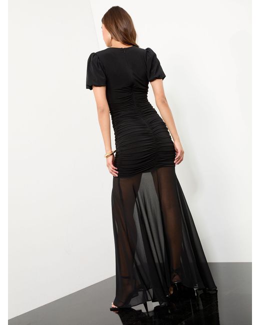 Lipsy Black Slinky Mesh Ruched Keyhole Maxi Dress