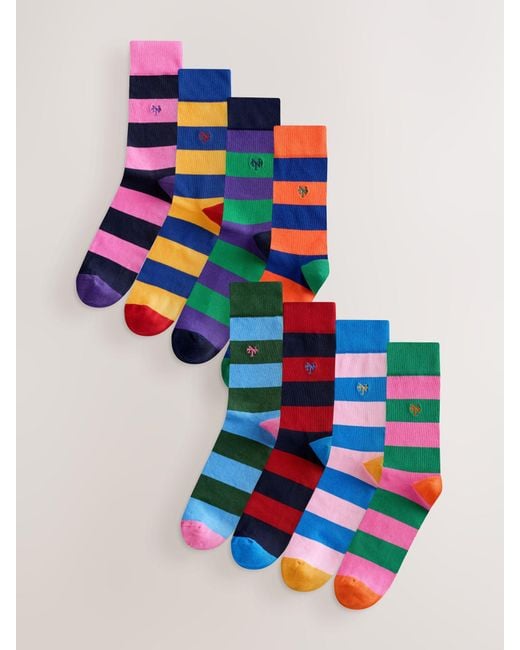 Next Blue Striped Pattern Socks 8 Pack for men