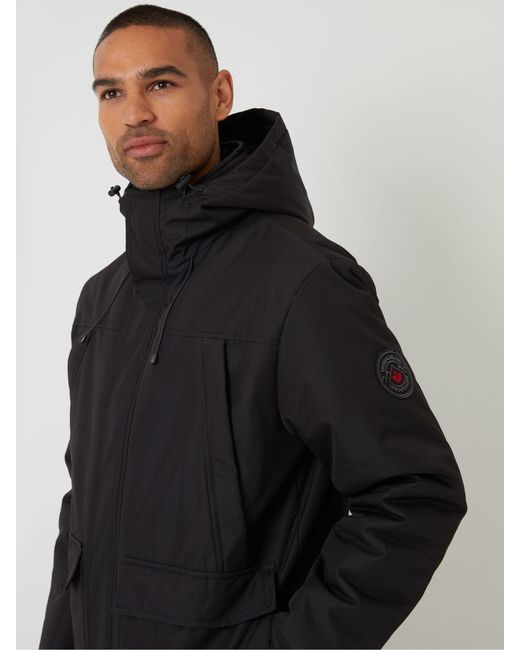 Threadbare Black Showerproof Longline Hooded Padded Jacket for men