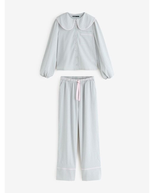 Threadbare White Peter Pan Collar Long Pyjama Set