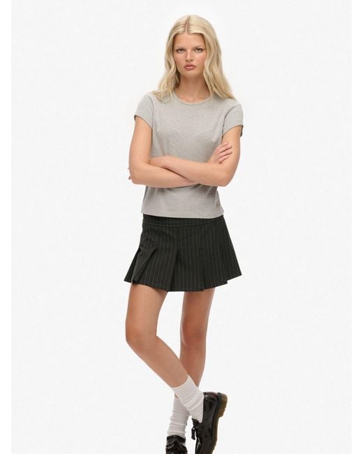 Superdry Black Pinstripe Pleat Mini Skirt