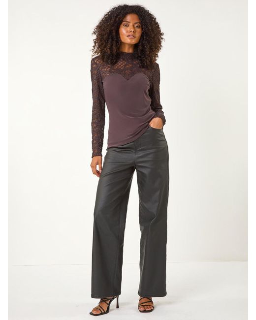 Roman Purple Baroque Lace Stretch Blouse