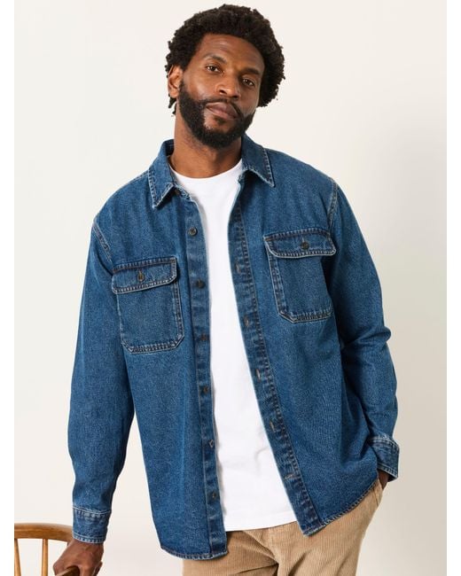 FatFace Blue Fatface Relaxed Fit Denim Shirt for men