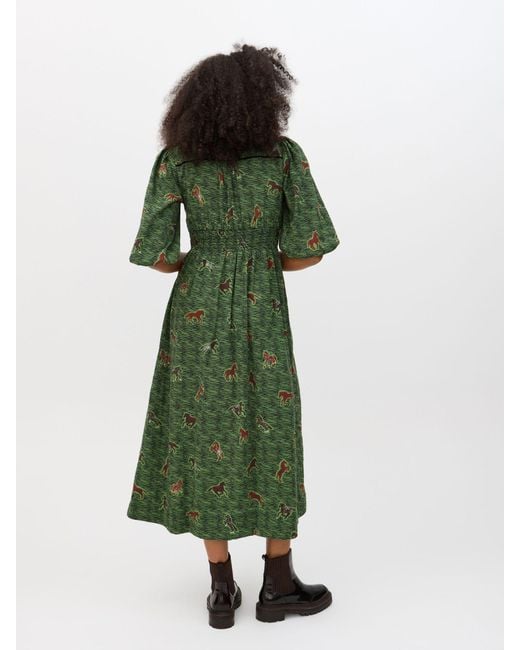 Oliver Bonas Women's Green Horse Print V-Neck Midi Dress Oliver Bonas Women's Green Horse Print V-Neck Midi Dress