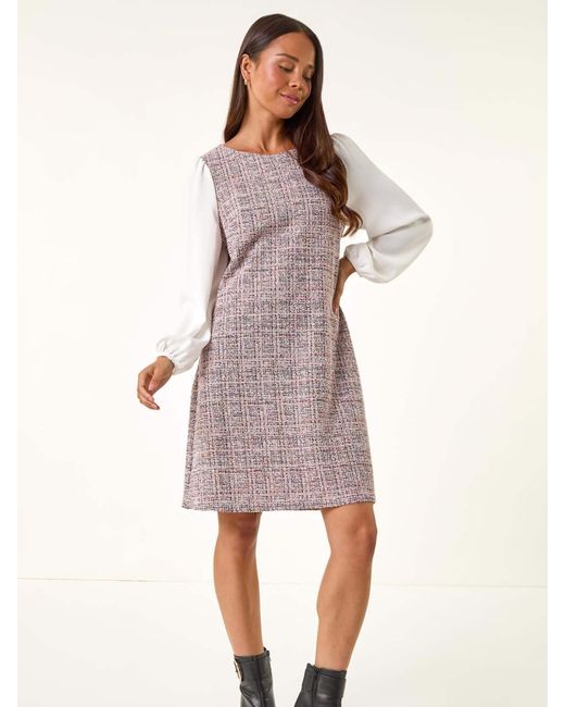 Roman Pink Petite Boucle Contrast Sleeve Dress
