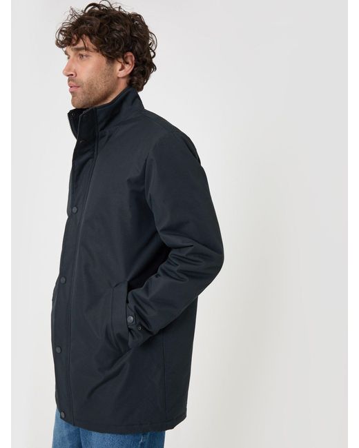 Threadbare Blue Longline Showerproof Funnel Neck Coat for men