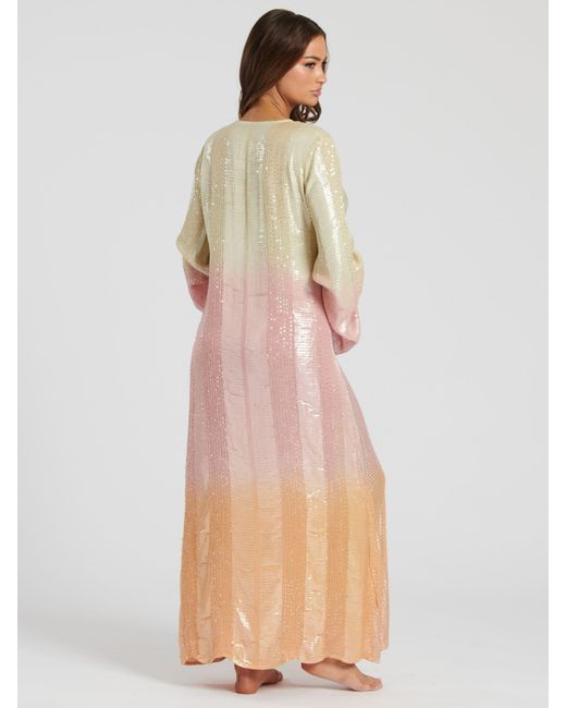 South Beach Blue Ombre Metallic Maxi Kaftan Dress