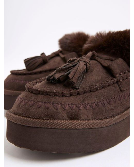 River Island Black Whipstitch Tassle Slippers