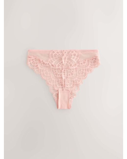 Next Pink High Rise High Leg Lace Knickers 2 Pack