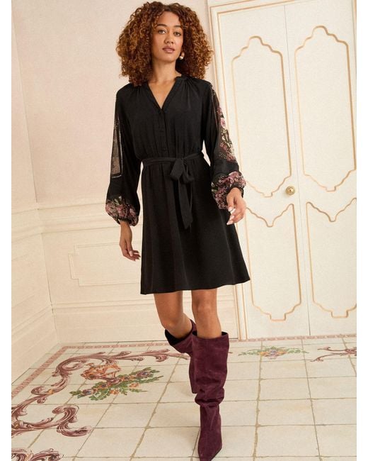 Love & Roses Black Notch Neck Mini Dress