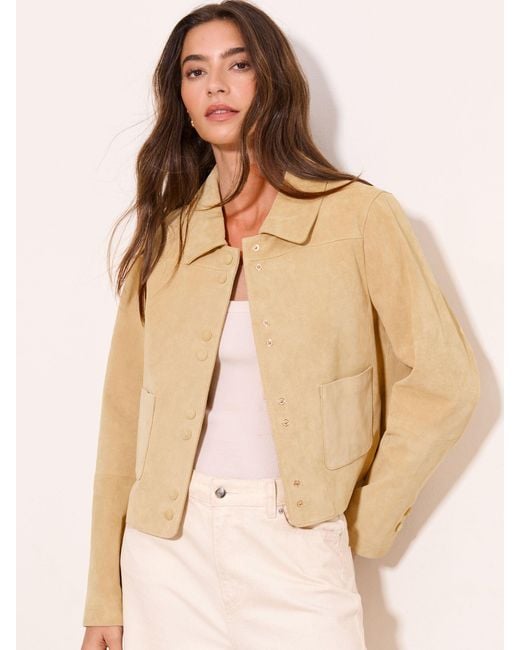 Lipsy Natural Double Popper Real Suede Collared Jacket