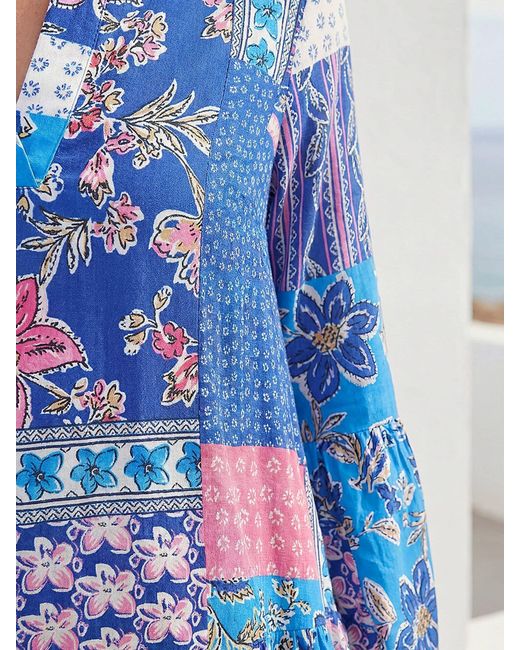 Roman Blue Patchwork Print Swing Dress