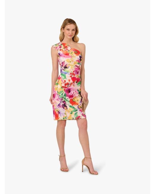 Adrianna Papell Brown Print One Shoulder Dress