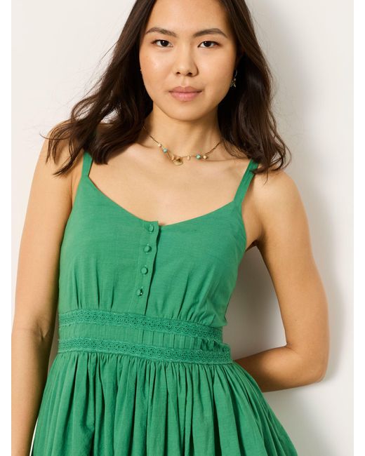 FatFace Green Fatface Teri Regular Embroidered Midi Dress