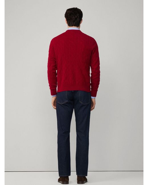 Hackett Red Lambswool Cable Crew Neck Jumper for men