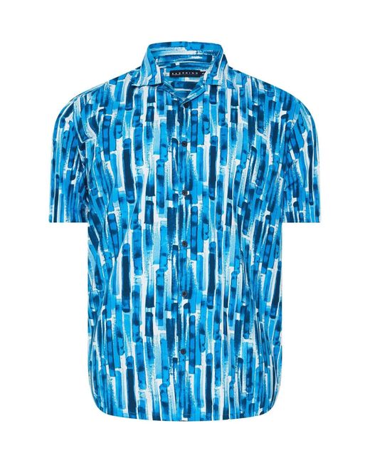 BadRhino Big & Tall Blue Peached Short Sleeve Cuban Collar 100% Cotton Shirt for men
