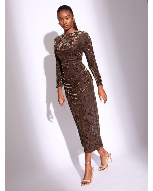 long sleeve soiree dresses Paislee Black Velvet Mesh Long Sleeve Gown (Archive Sale)