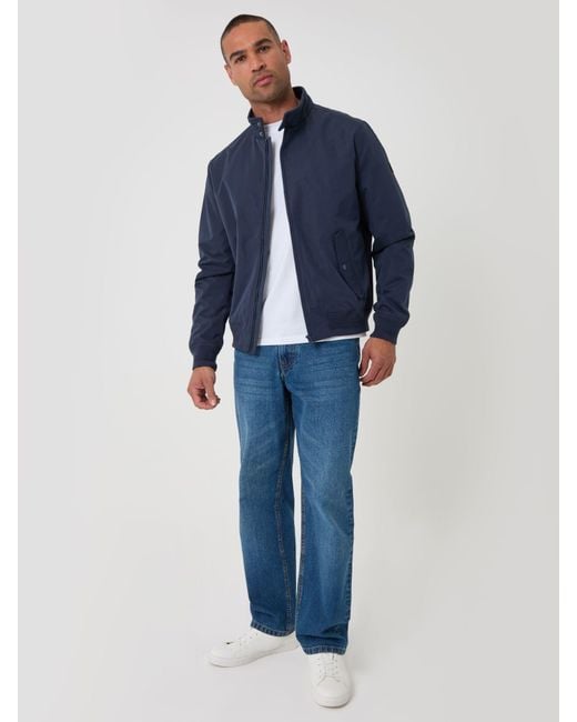 Threadbare Blue Showerproof Microfibre Harrington Jacket for men