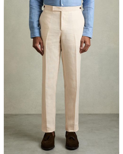 Reiss Gray Slim Fit Linen Trousers for men
