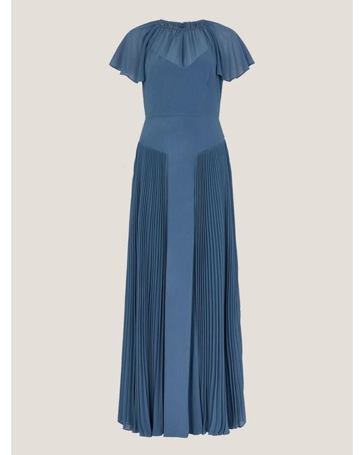 monsoon pleated dress Monsoon Madison Flutter Sleeve Pleated Maxi Bridesmaid Dress in Blue