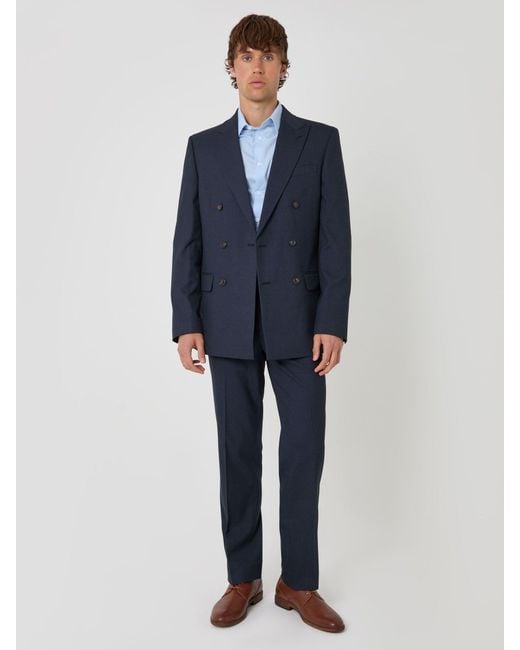 Threadbare Blue Tailored Fit Double Breasted Suit Jacket for men