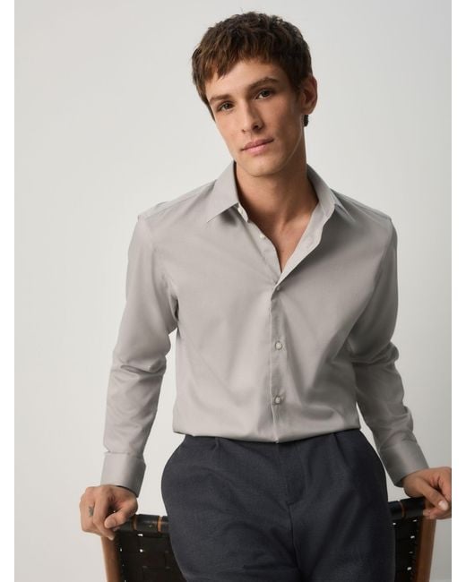 Next Gray Slim Fit Easy Care Textured Single Cuff Smart Shirt for men