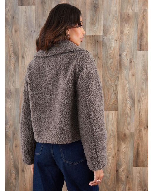 Threadbare Gray Collared Zip-Up Borg Bomber Jacket