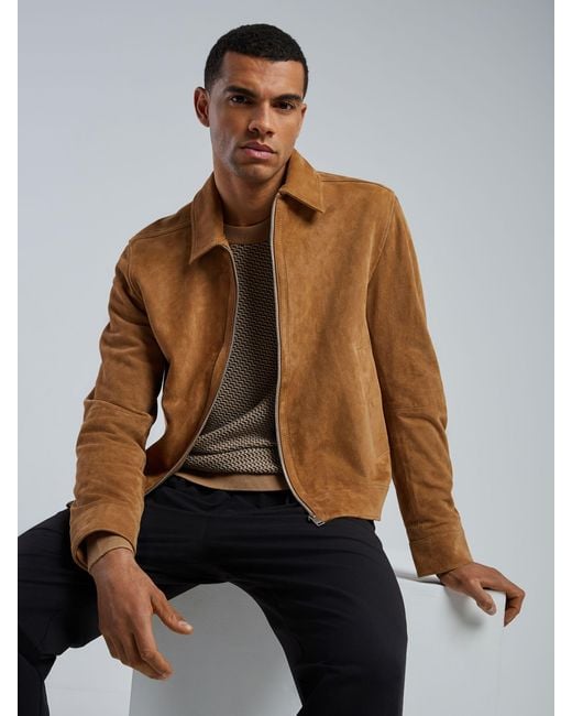 Boss Blue Malbano Leather Jacket for men