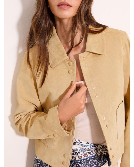 Lipsy Natural Double Popper Real Suede Collared Jacket