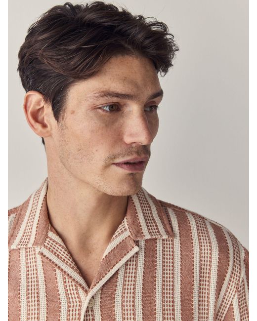 Next Pink 100% Cotton Textured Stripe Short Sleeve Shirt for men