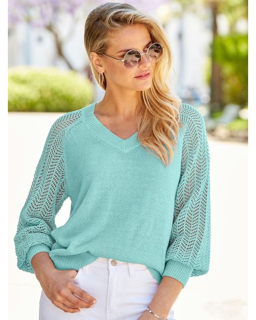 Sosandar Green Pullover Mit V-Ausschnitt Und Pointelle-Ärmeln