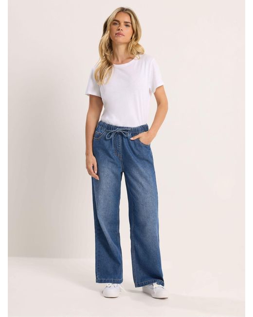 M Com Blue Pull On Wide Leg Jeans