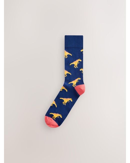 Next White Bright/ Dinosaur Pattern Socks 8 Pack for men