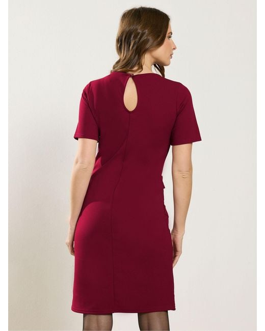 M Com Red Button Detail Work Midi Dress