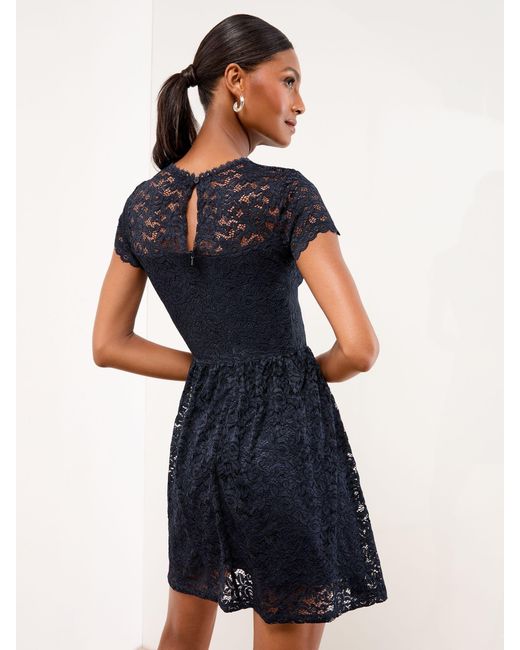 Lipsy Blue Lace Drop Waist Short Sleeve Skater Mini Dress