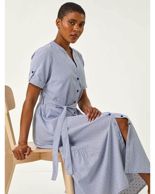 Roman Blue Stripe Tie Waist Midi Dress